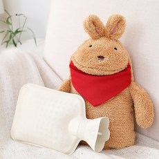 蕉蕉購物 毛絨兔大容量熱水袋 棕色 1750ml 可愛造型 長效保溫, 1個