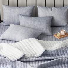 gBEDDING Light素色泡泡紗絎縫夏季寢具組, 藍色, 被子+枕頭套