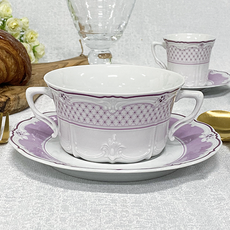 HUTSCHENREUTHER Estelle 格紋奶油濃湯杯 + 杯碟, Estelle 粉紅色, 1套