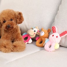 DING DONG PET 狗狗動物手把啾啾玩具3件組, 1套, 棕色, 粉紅色, 桃紅色