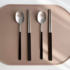 아카시아 304스텐 모던 수저 2벌 세트, 블랙, 숟가락 2p + 젓가락 2p, 1세트