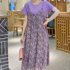 孕婦薰衣草花紋緊身連身裙
