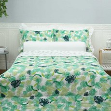 葉子圖案泡泡紗夏季薄被, 綠色