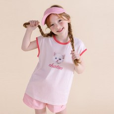 ILoveJ 女童貓咪撞色無袖滾邊T恤