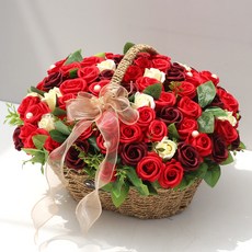 晨曦香氣玫瑰100朵花籃, 紅色, 100個