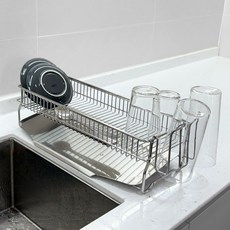 Gonggam Store 全304不鏽鋼自動排水迷你碗盤瀝水架, 1欄, 銀色, 1個