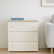 보노하우스 국내산 템바보드 우드상판형 서랍장 3단, 화이트