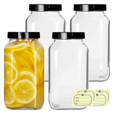 方形玻璃瓶 PP蓋, 4個, 800ml
