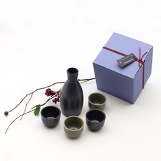 DalsoGeum 韓國製精美陶瓷 黑色 + 灰色德利禮物組, 1套, 德利 + 酒杯 4入