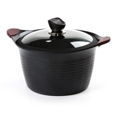 QUEEN SENSE Fiord電磁爐適用雙耳陶瓷不沾深湯鍋+玻璃鍋蓋, 28厘米, 純色