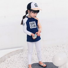 GOING KIDS 童款棋盤格紋拼接防曬泳衣+緊身長泳褲組