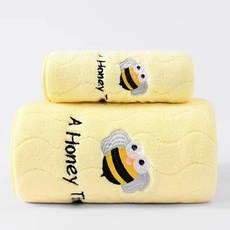원이네 물결 디자인 바스타월 70 x 140 cm + 세면타월 면사 세트, 옐로우, 1세트