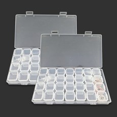 美甲飾品收納盒 28格 + 外盒套組, 2套, 透明
