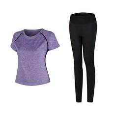 女款時尚瑜伽短袖T恤+內搭褲組