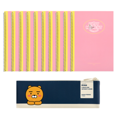 KAKAO FRIENDS 迷你扁平鉛筆盒 + Happy Moment A5活頁筆記本 10p, 1套, 萊恩(鉛筆盒), Apeach(活頁筆記本)