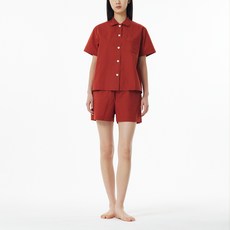 JAJU 여성용 통기성 60수 코튼 컬러 반팔 면 파자마 셔츠