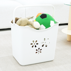 엠비코 손잡이가 편한 모던 플라워패턴 빨래바구니, 화이트