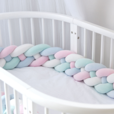 Happy Mine 溫暖柔軟麻花捲床圍 1m, 白色 + 淺粉色 + 淺藍色 + 薄荷綠