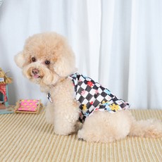 AMYLOVESPET 寵物 VA 棋盤格花朵無袖T恤, 黑色