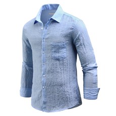 DAKUANG 男款折袖素色牙麻長袖襯衫 C07D14_ss2116