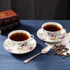 임페리얼포슬린 티잔 2p + 소서 2p 세트, 골든그라스 튤립, 1세트