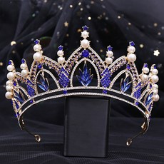 Luna Glam 葉片珍珠點綴自助婚紗皇冠 WC912, 1個, 金藍色