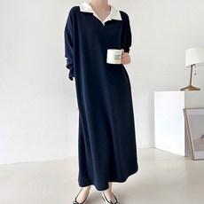 BONBONSTORY Tov 撞色翻領孕婦連身裙