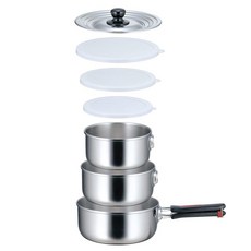 SHIMOMURA 下村工業 綜合可拆式手柄不鏽鋼湯鍋+配件組, 混色, 鍋大+中+小+柄