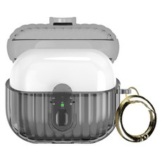 심플리로어 TPU 락 잠금 기능 갤럭시 버즈3 / 버즈3 프로 이어폰 케이스 + 키링 세트, 클리어 블랙, 1개