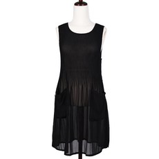 夏季百褶連身裙褶皺圍裙, 1個, 黑色