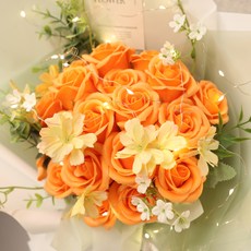 아스파시아 클래식 로즈부케 꽃다발 Large + 전구 + 메세지리본 세트, 오렌지, 1세트