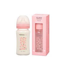 mammyshop 媽咪小站 母感體驗2.5 玻璃奶瓶 寬大口徑 3個月以上, 櫻花粉, 240ml, 1瓶