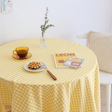 FORHOME 手工粉彩格紋桌布, 特大尺寸(140 x 260 cm), 黃色, 1個