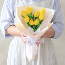 센트바스켓 튤립 실크플라워 조화 꽃다발, 옐로우, 1개