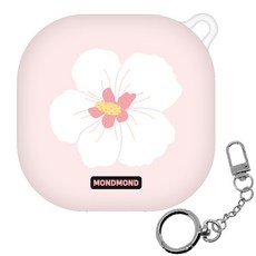 mondmond 大花朵 Galaxy Buds 2 / Pro / Live 相容保護殼 + 鑰匙圈套組, 木槿花(保護殼), 銀色(鑰匙圈), 單一商品