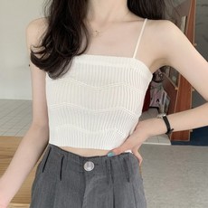 피어니스트 여성용 미니멀 넥라인 끈나시 니트 티셔츠