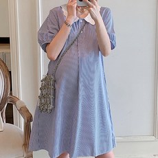 翻領格紋泡泡袖孕婦裝