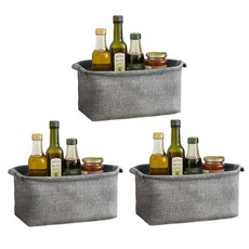 JOSIC 日系棉麻收納籃 長方 6L, 28 x 14 x 14cm, 灰色, 3個