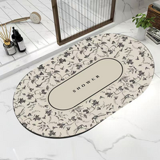 Sign Post可水洗現代設計橢圓形珪藻土腳踏墊, 02 花朵水滴