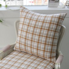 ANDCOTTON 柔和格紋純棉抱枕套組, 米色