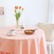 포홈 파스텔체크 테이블 협탁보, 피치, 120 x 140 cm, 1개