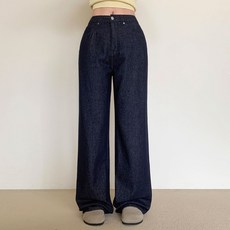 플랜데이 여성용 숏/미디움/롱 기장 아프로 밴딩 논페이드 생지 데님 팬츠