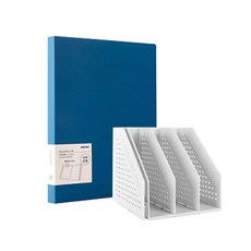 deLi 4折折疊書架+時尚透明文件夾40p套組78996-B03022, 灰色（書架）、藍色（透明文件）, 1套