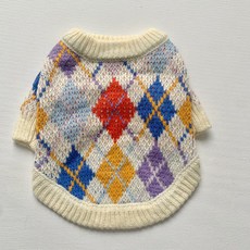 Designsano 寵物配色菱格紋針織衫, 象牙白