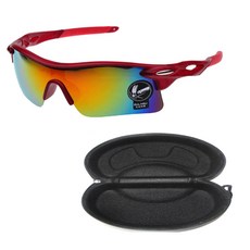 엘마운틴 렌즈 스포츠 선글라스 + 렌즈 + 케이스, 레드 프레임 + 미러 렌즈, 1세트