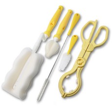 babybear 奶瓶刷+奶嘴刷+吸管刷+多功能刷+奶瓶夾, 黃色, 1組