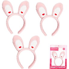 Partyshow 可愛兔子派對髮箍, 心粉紅色, 3個