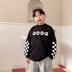 아도르베베 아동용 퍼펙 체크 소매 시보리 티셔츠