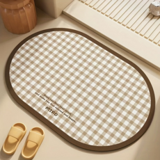 Cashrich 格紋浴室橢圓形快乾珪藻土地墊 60 x 90 cm, 款式5, 1個