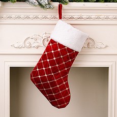 優雅的金色線條格紋圖案聖誕襪子袋, 紅色的